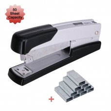 EWO'S Staplers Office Supplies, 50 Sheets Capacity Desktop Stapler With 1000 Staples, Rotatable And Replaceable Nail plate-Silver